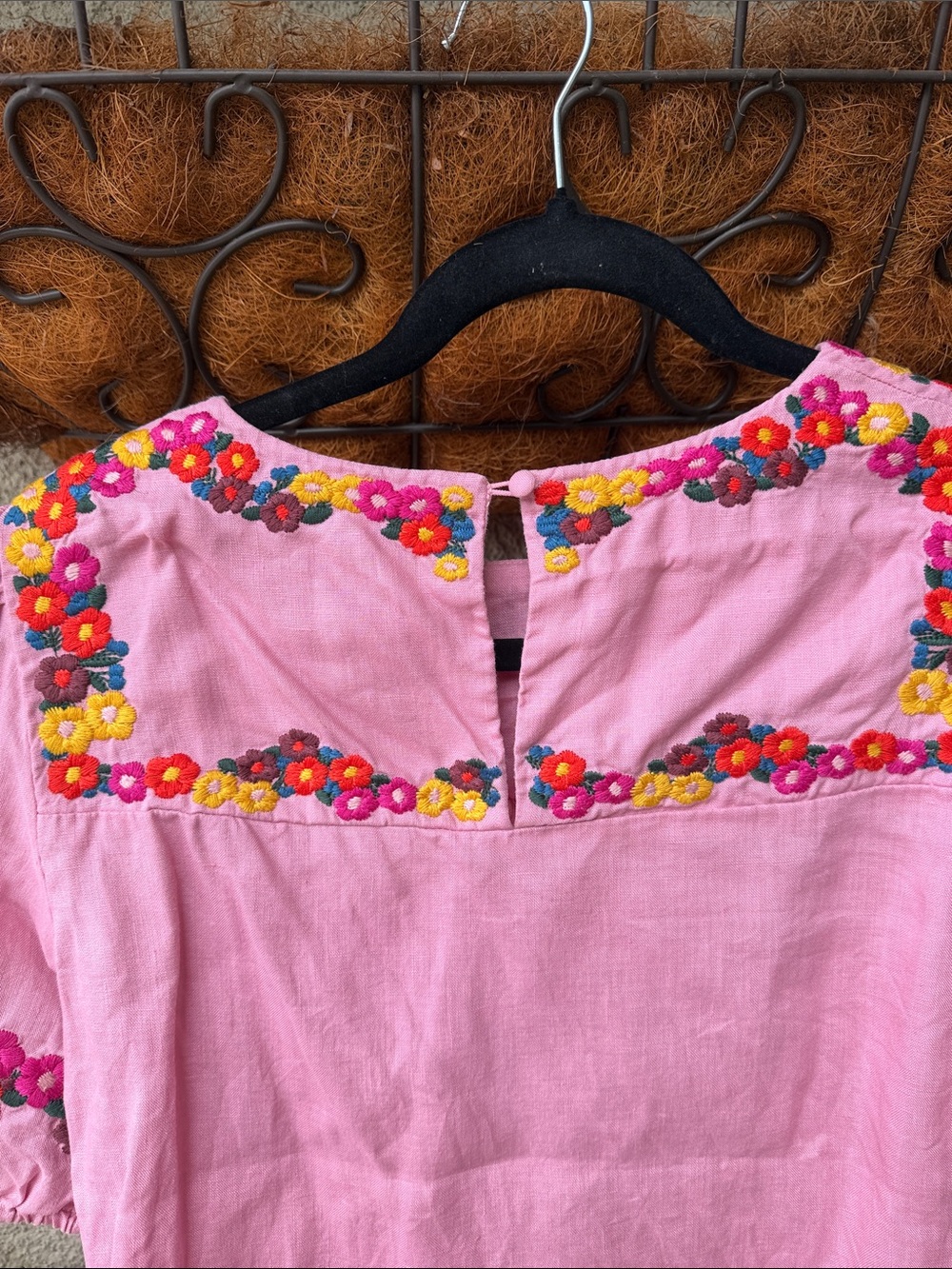 Boden Embroidered Pink Peasant Top with Floral Accents 100% Linen - Picture 2 of 7
